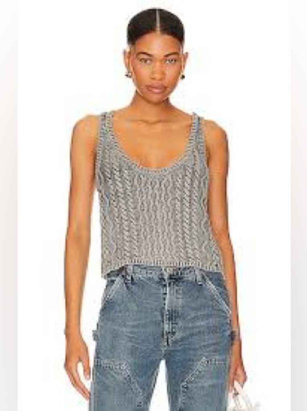 FREE PEOPLE cable knit cotton sweater tank top size XL distressed black